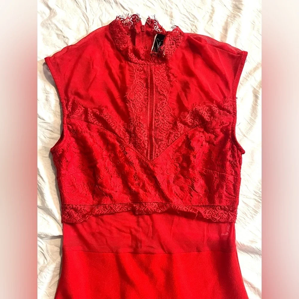 Windsor Elegant Red Lace Dress Size Small - Picture 2 of 13